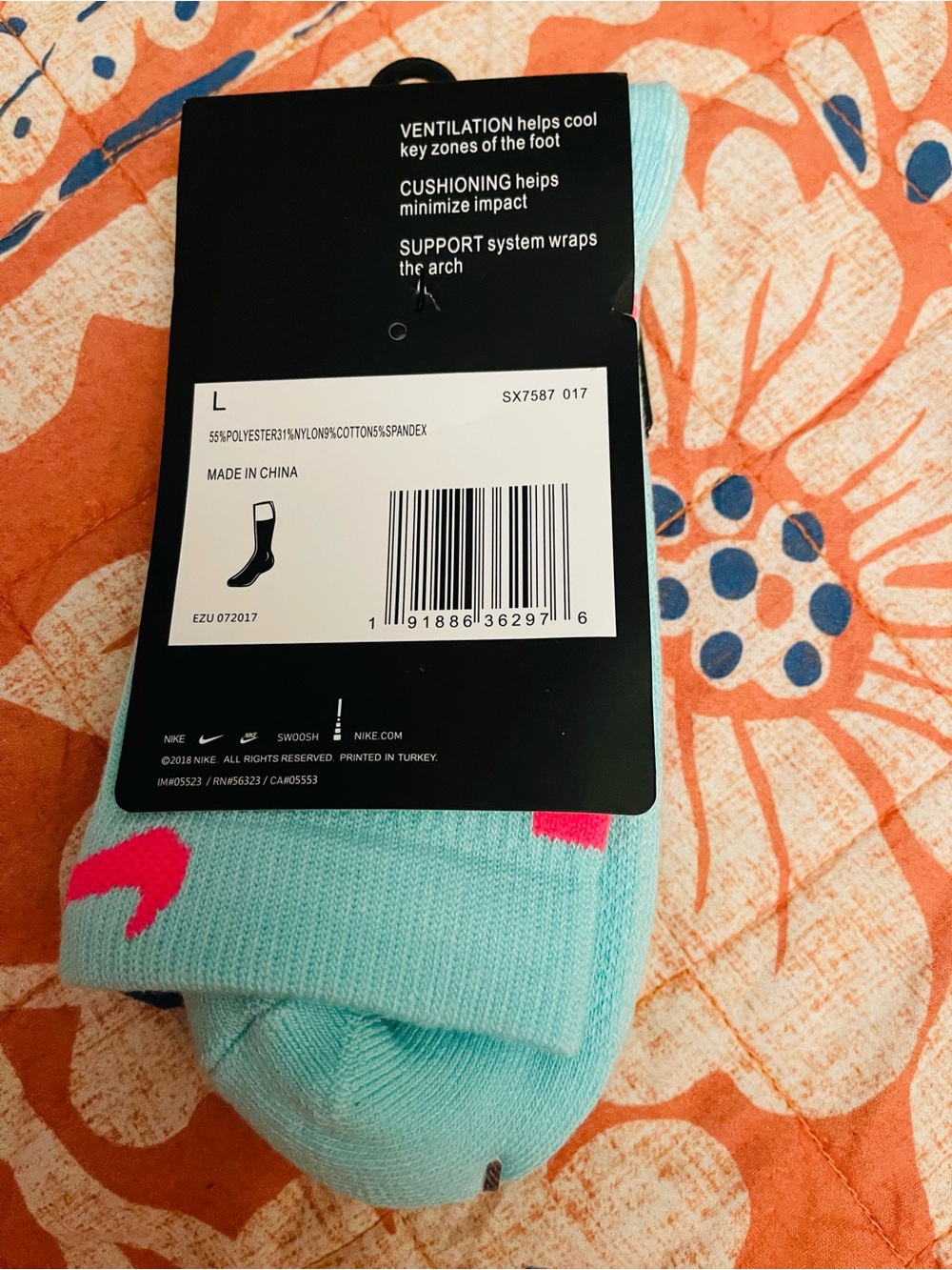 Nike Men’s Mint Crew Socks with Pink Swoosh Accent